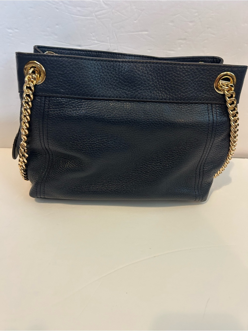 Michael Kors Jet Set Chain Shoulder Tote Navy Pebbled Leather Gold Hardware - Picture 3 of 13